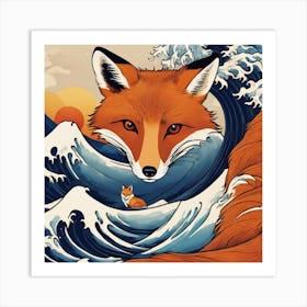 Fox in the wave Art Print