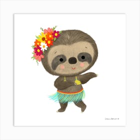 Cute Sloth Dancing Hula Square Art Print