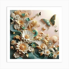 Flowers And Butterflies 3 Art Print