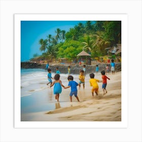 Childen on Beach Art Print