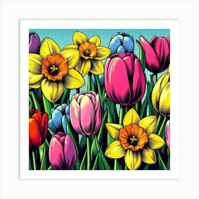 Tulips and Daffodils, pop art 2 Art Print