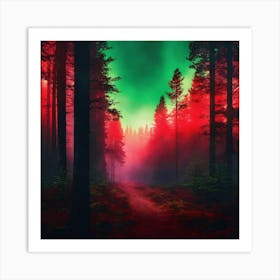 Aurora Borealis Over A Foggy Forest Art Print