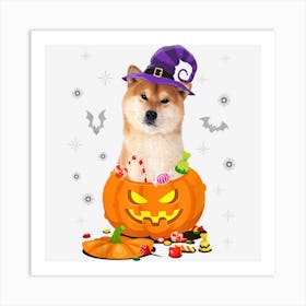 Shiba Inu Halloween Pumpkin Shiba Inu Doge Halloween Hat Art Print