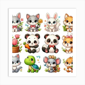 Cute Animals Set 1 Art Print