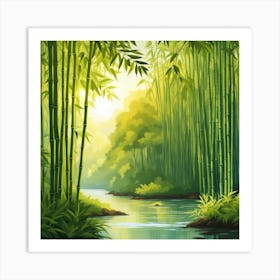 A Stream In A Bamboo Forest At Sun Rise Square Composition 391 Art Print