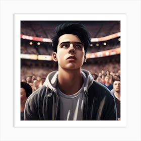 Young Man In Center Of Sports Arena Looking Out At Crowd Art Print