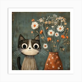 Cat With Flowers 16 Art Print