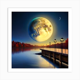 Moon Over The Lake 1 Art Print