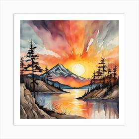 Sunset Over Lake Art Print