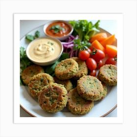 Delicious Egyptian Falafel Platter With Fresh Vegetables And Dips 1 Art Print