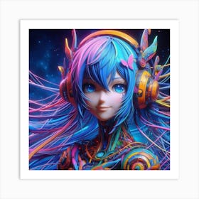 Anime Girl With Headphones 1 Art Print