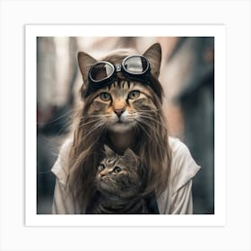 Portrait Of A Girl With A Cat Art Print