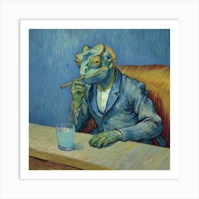 Chameleon Drinks Beer Art Print