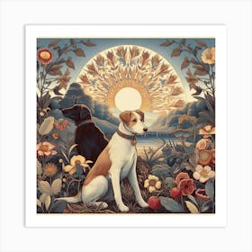 'Dogs In The Garden' William Morris style Art Print