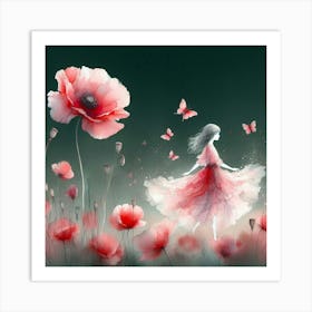 Poppies And Butterflies 7 Art Print