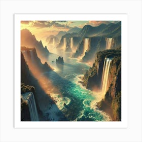 Waterfalls At Sunset Art Print