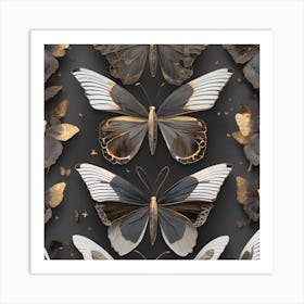 Butterflies On A Black Background Art Print