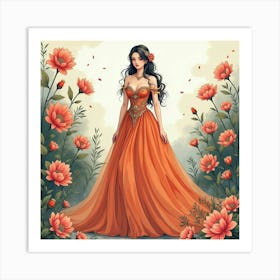 Graceful Empress With Watercolor Opulent Garden 1 Art Print