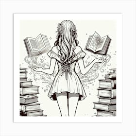 Magic book and girl 1 Art Print