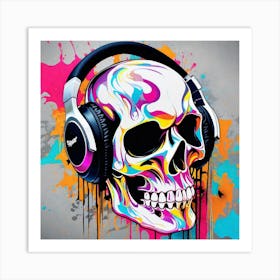 Skull With Headphones 26 Art Print