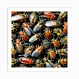 Bees On Black Background Art Print