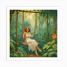 Swinging Woman In The Jungle Art Print