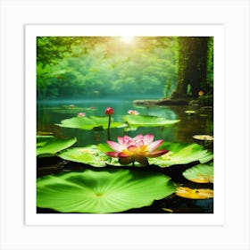 Lotus Flower In The Water Art Print