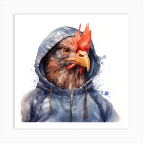 Watercolour Cartoon Chicken In A Hoodie 2 Art Print