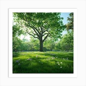 An Awe Inspiring Tree Gleaming With Spring Blossoms Standing Tall Amidst The Tranquility Of A Seren (2) Art Print