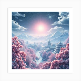 Pink light and pink flowers Landscape Art Print