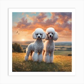 Two Poodles At Sunset Art Print