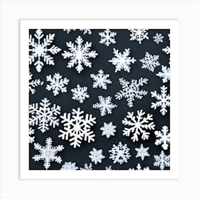 Snowflakes On A Black Background Art Print