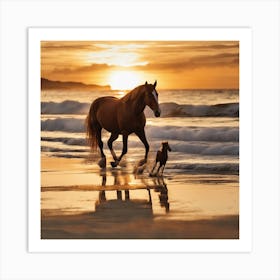 Horse And Foal On The Beach Art Print