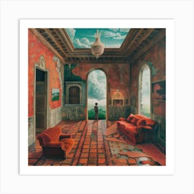 The Curious Scale of Perception. Surrealist Roomscape. Art Print