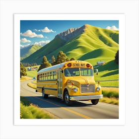 School Bus On The Road Art Print