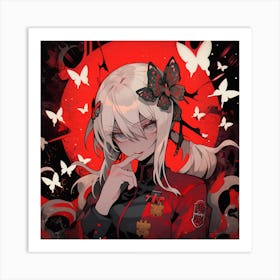 Anime Girl With Butterflies 1 Art Print