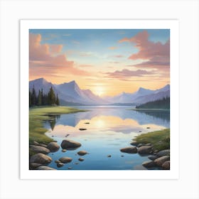 Sunset By The Lake art print 2 Art Print