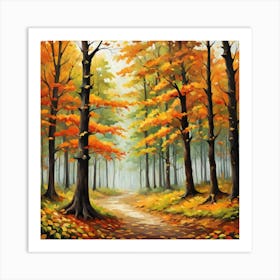 Forest In Autumn In Minimalist Style Square Composition 248 Art Print