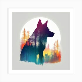 Silhouette of wolf Art Print