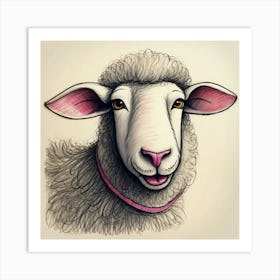 Sheep With A Pink Collar Art Print