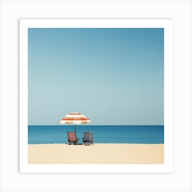 Beach Scene Umbrella And Chairs Summer Photography Art Print