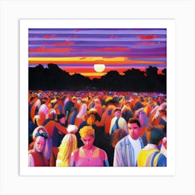 Crowd At Sunset Art Print