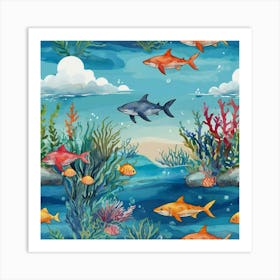 Default Aquarium With Coral Fishsome Shark Fishes View From Th 1 (2) Art Print