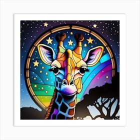 Giraffe stained glass rainbow colors 1 Art Print