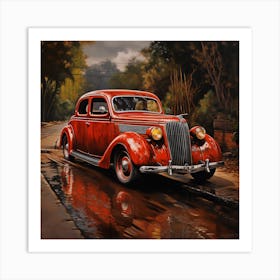 Old Car On A Rainy Day Art Print