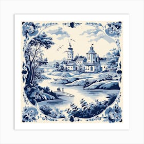 Lake District England Delft Tile Illustration 2 Art Print