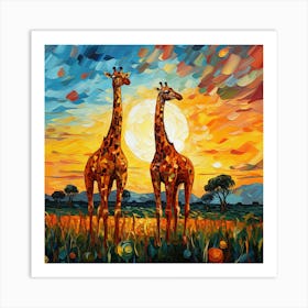 Giraffes At Sunset 21 Art Print