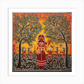 Traditional Indian Painting, Oil On Canvas, Brown Color Art Print