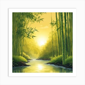 A Stream In A Bamboo Forest At Sun Rise Square Composition 282 Art Print