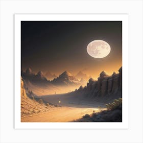 Desert At Moonlight Night Art Print